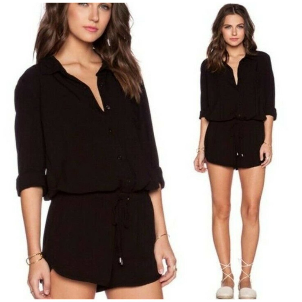 Splendid Black Long Sleeve Button High Rise Romper